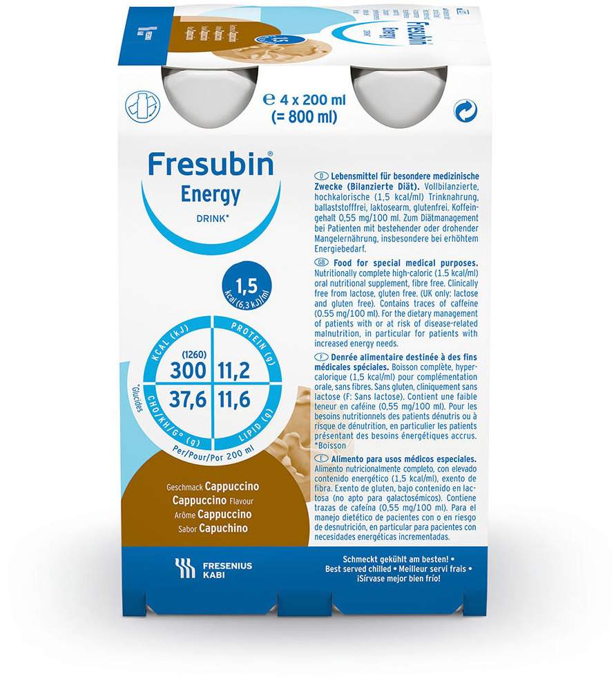 Fresubin Energy Drink Cappuccino 4 X 200 ml Trinkflaschen