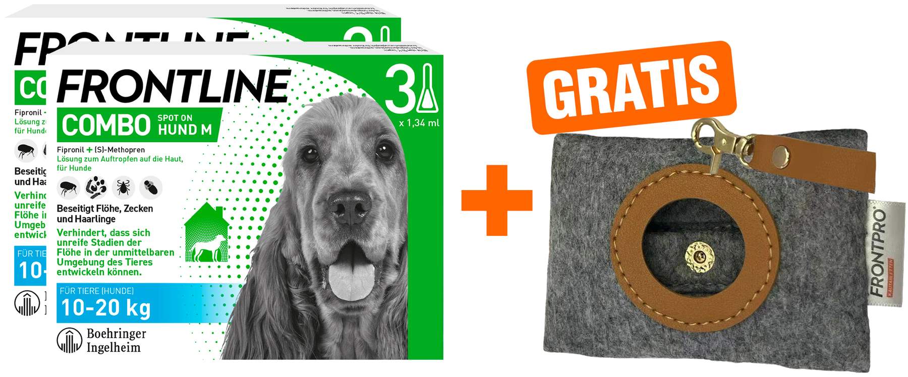 Frontline Combo Spot On Hund M 10-20 kg 2 x 3 Pipetten + gratis Frontline Hundekotbeutelspender