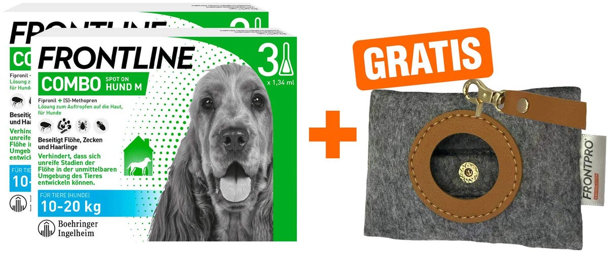 Frontline Combo Spot On Hund M 10-20 kg 2 x 3 Pipetten + gratis Frontline Hundekotbeutelspender