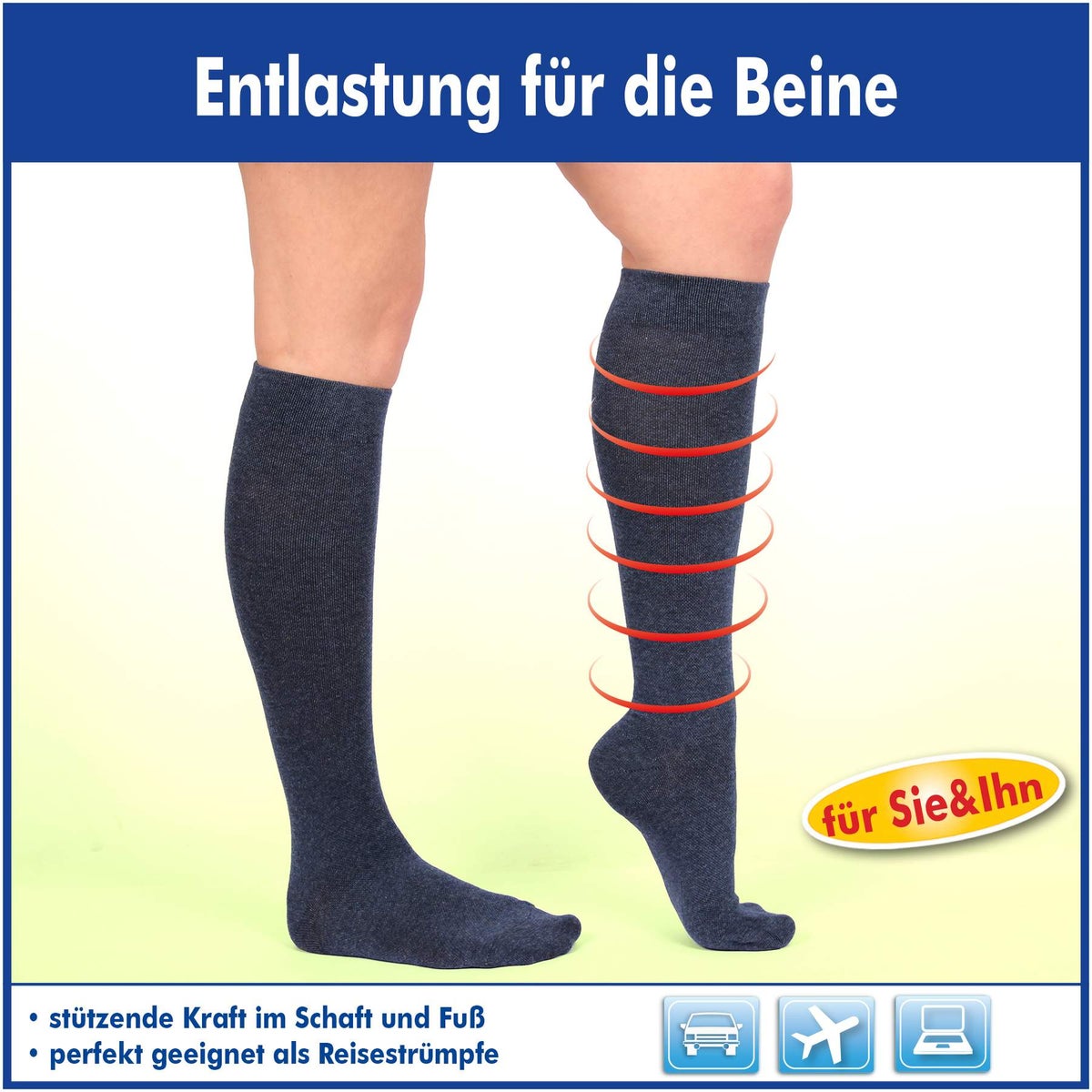 Energy Stützkniestrümpfe Unisex, jeans Größe 39-42