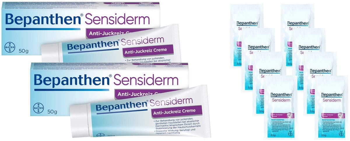 Bepanthen Sensiderm Anti-Juckreiz Creme 2 x 50 g + gratis 8 x 3,5 g Creme Sachet