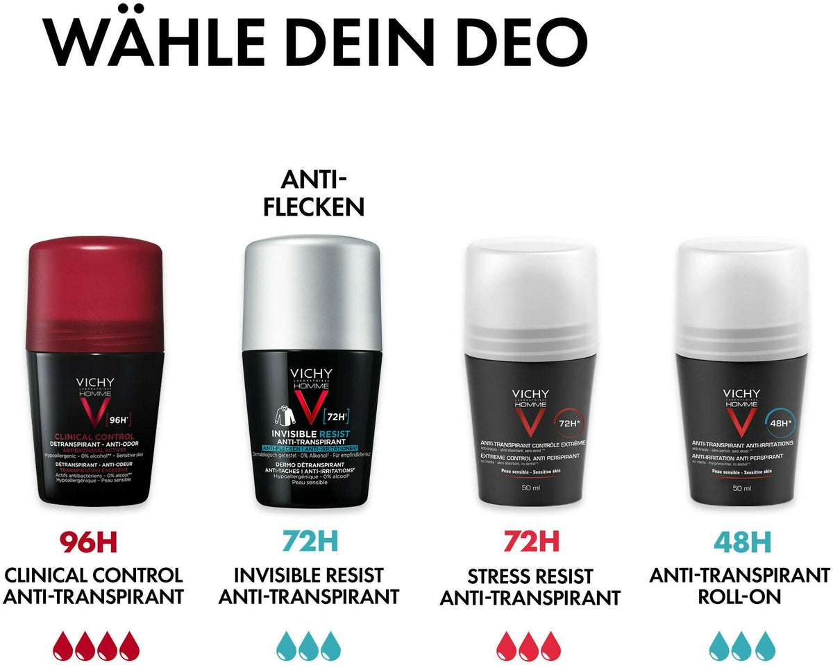 Vichy Homme Deo Roll On 72h Anti-Flecken Invisible 50 ml