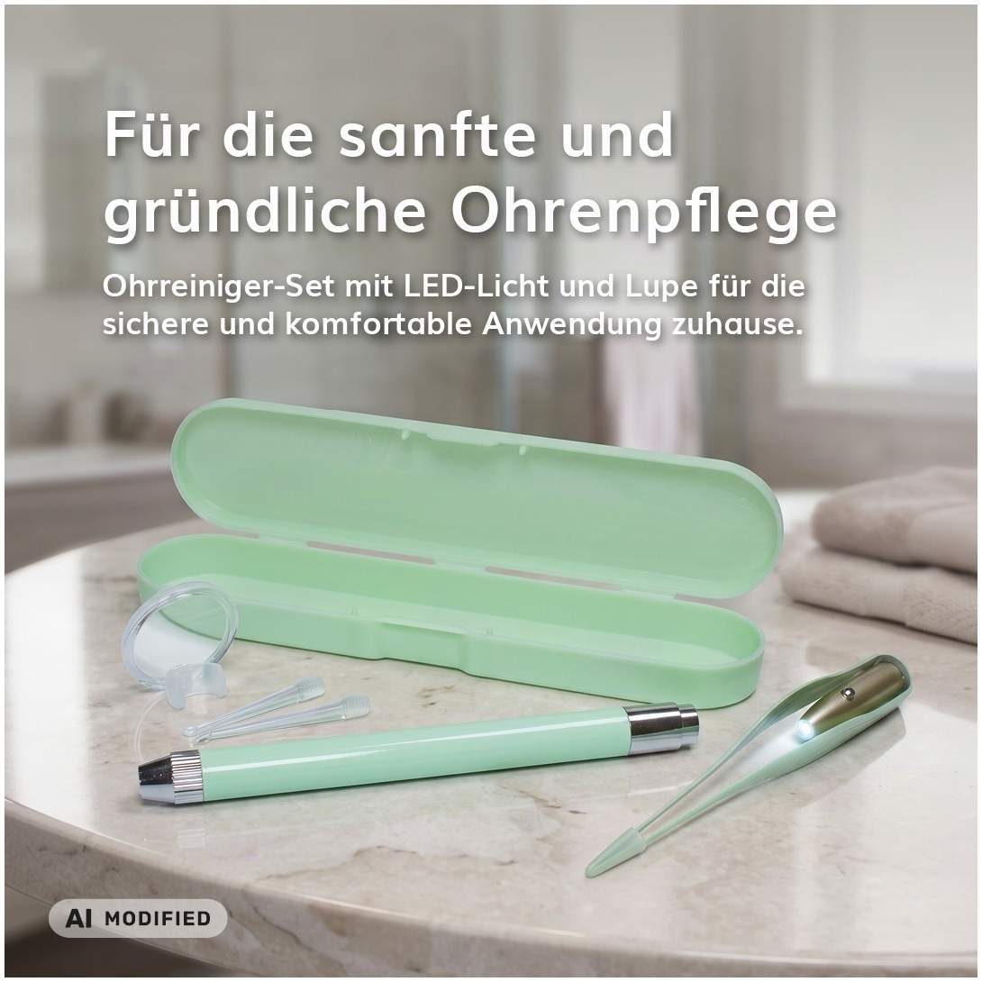 Ohrreiniger Ohrlöffel mit LED Licht und Lupe, inkl. 2 Ohrlöffel+ Ohrpinzette mit LED Licht