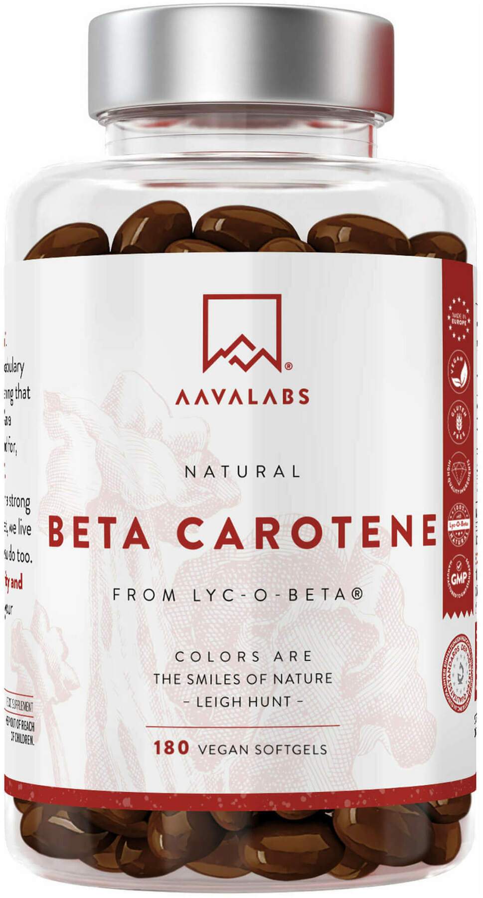 Aavalabs Beta Carotin Vitamin A Vegan 180 Weichkapseln
