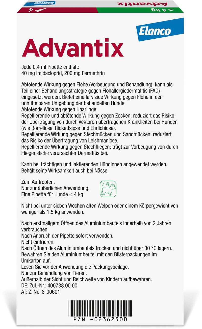 Advantix Spot-On Hund bis 4 kg 4 x 0,4 ml Lösung