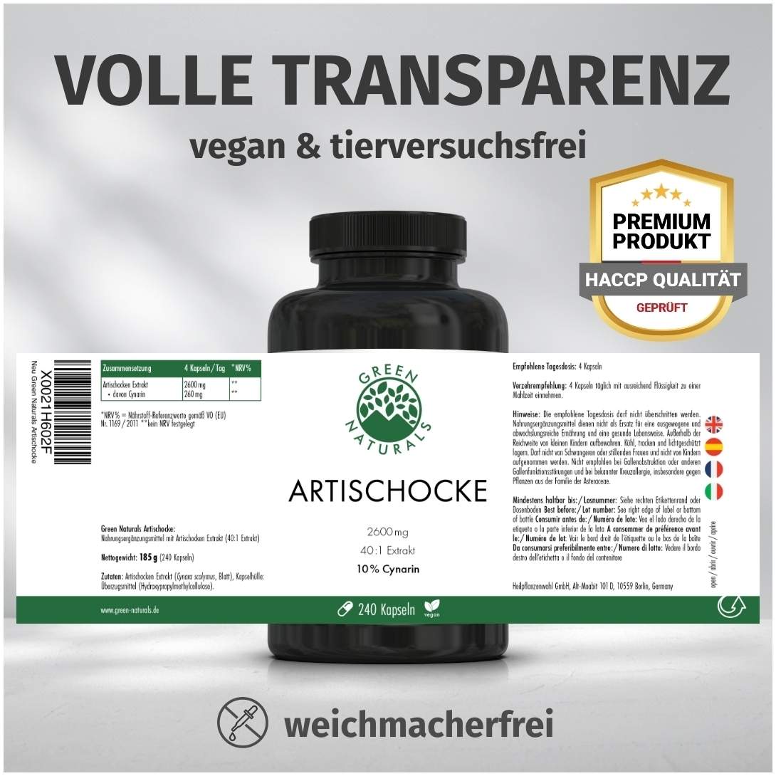 Green Naturals Artischocke 2600 mg mit 10% Cynarin 240 Kapseln