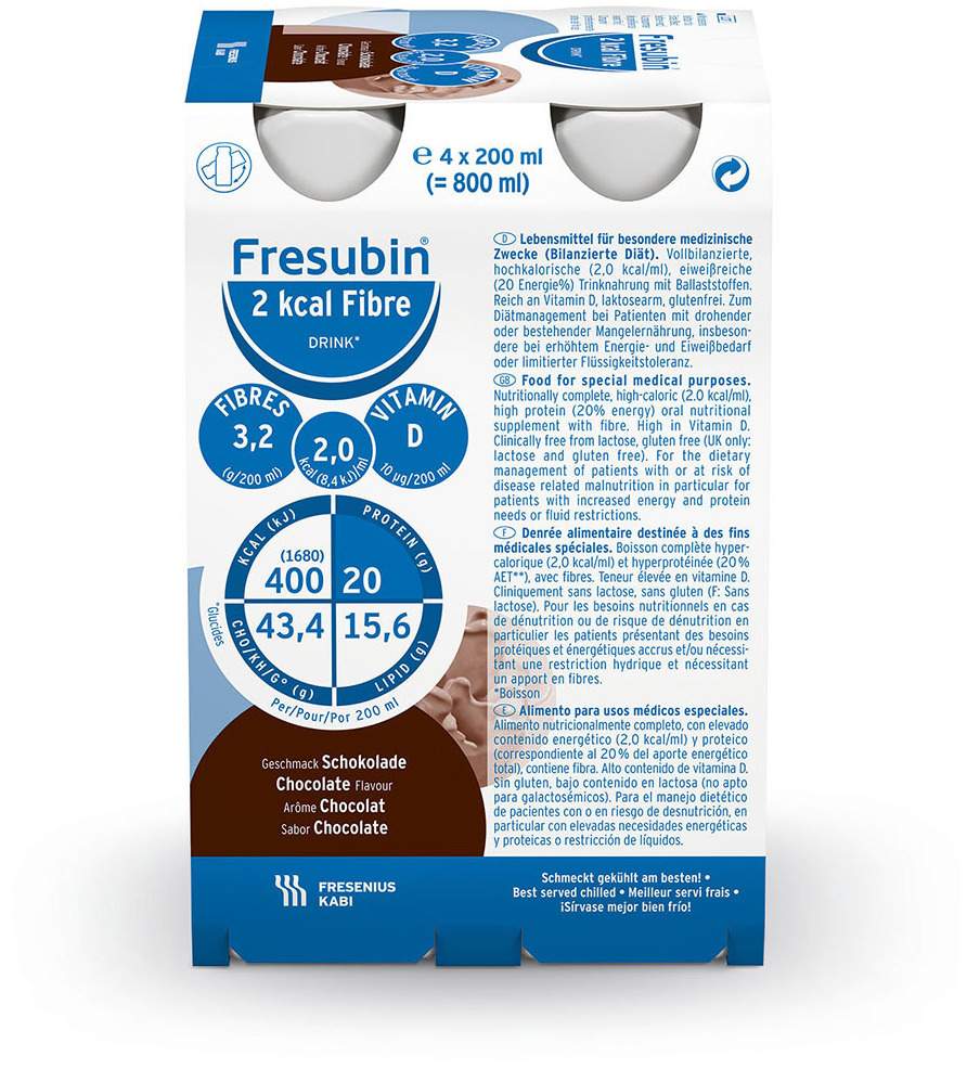 Fresubin 2 Kcal Fibre Drink Schokolade Trinkflasche 4 X 200 ml