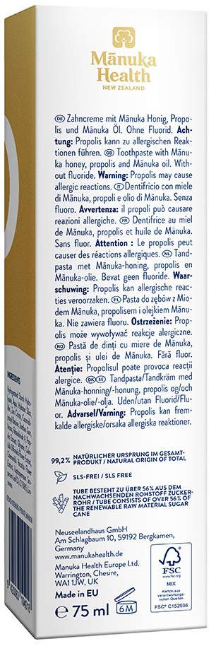 Manuka Health Honig-Propolis Zahncreme Fluoridfrei 75ml