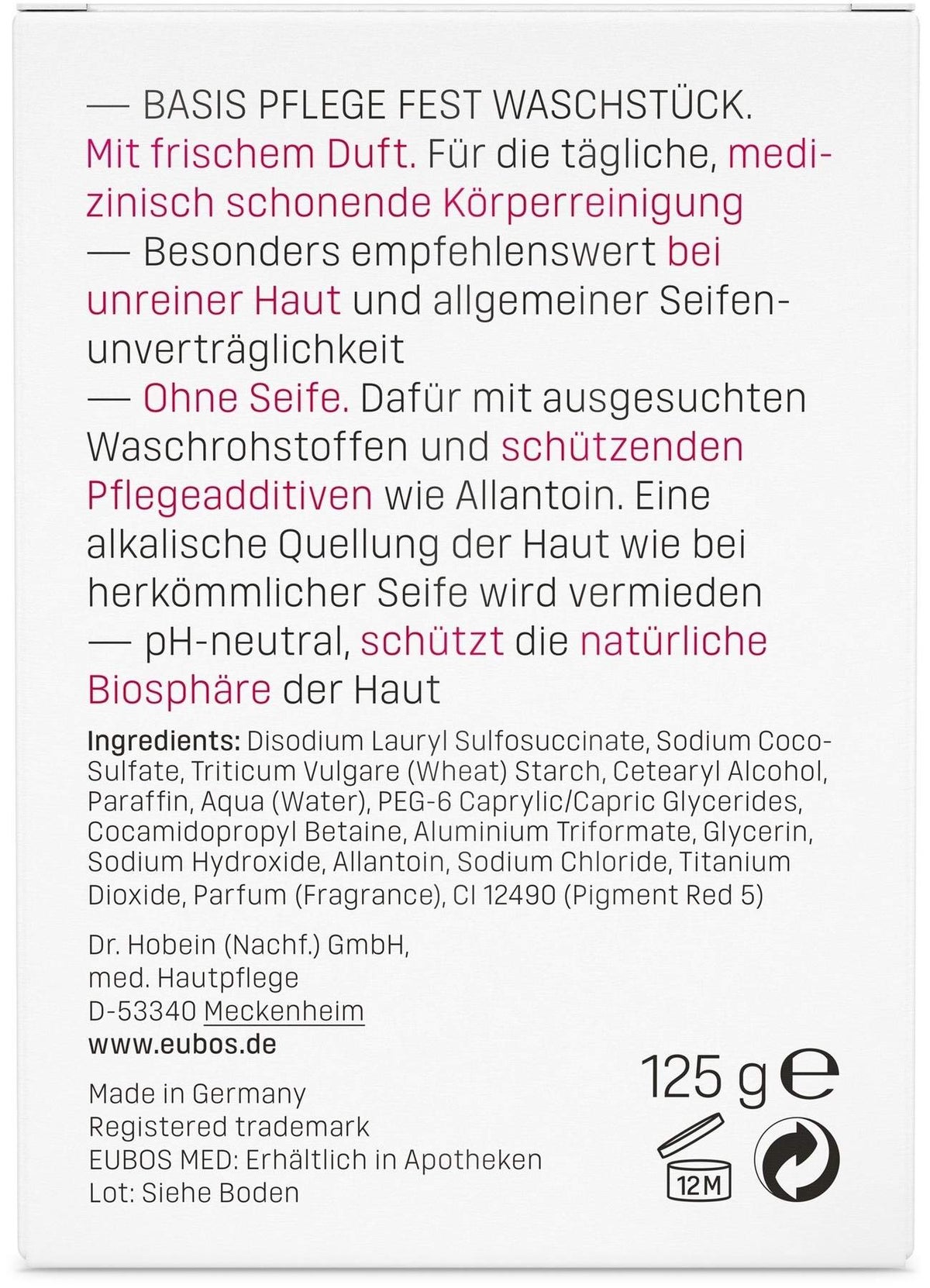 Eubos Basispflege Fest Waschstück 125 G