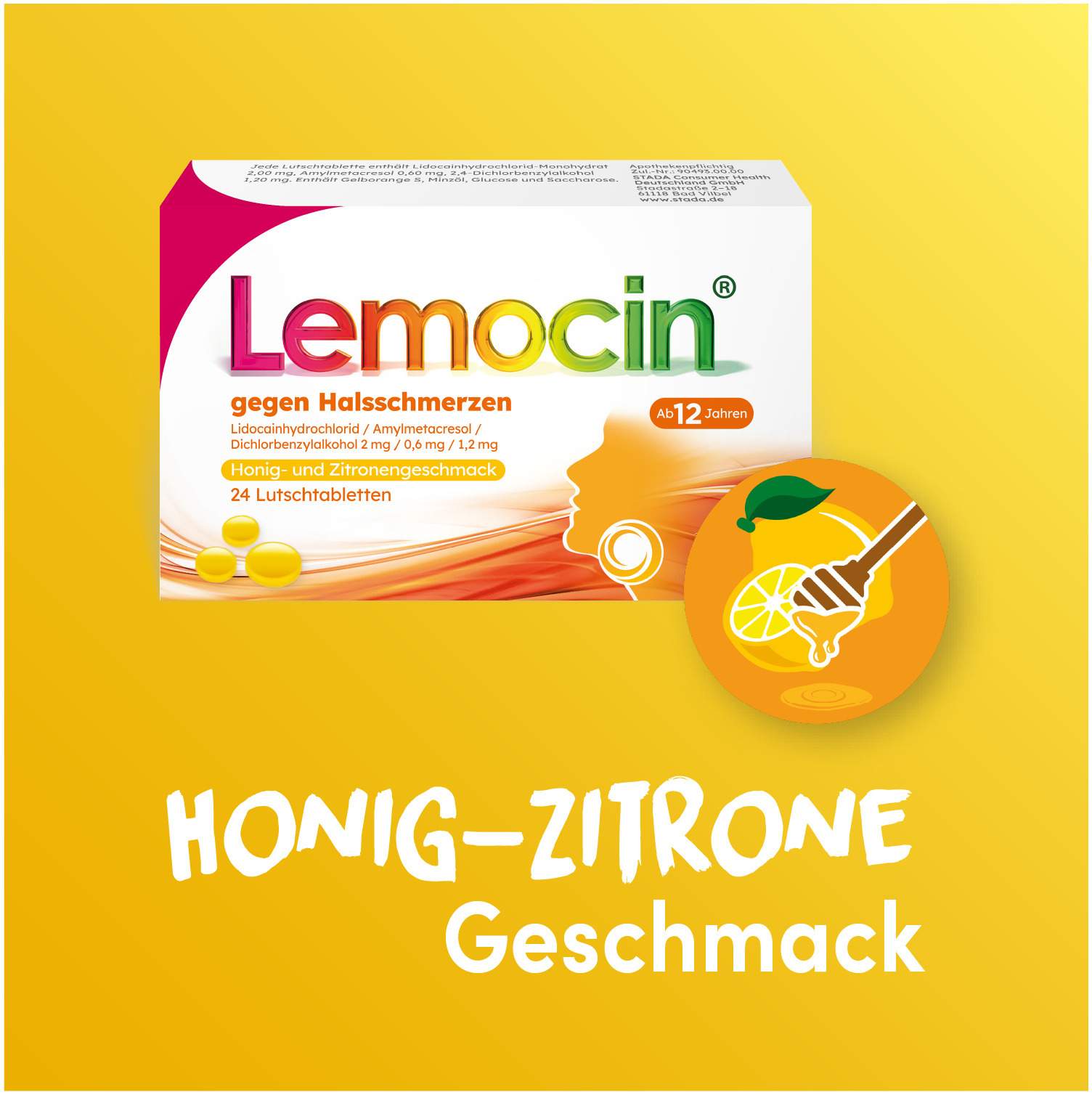 Lemocin gegen Halsschmerzen mit Honig-Zitronengeschmack 24 Lutschtabletten