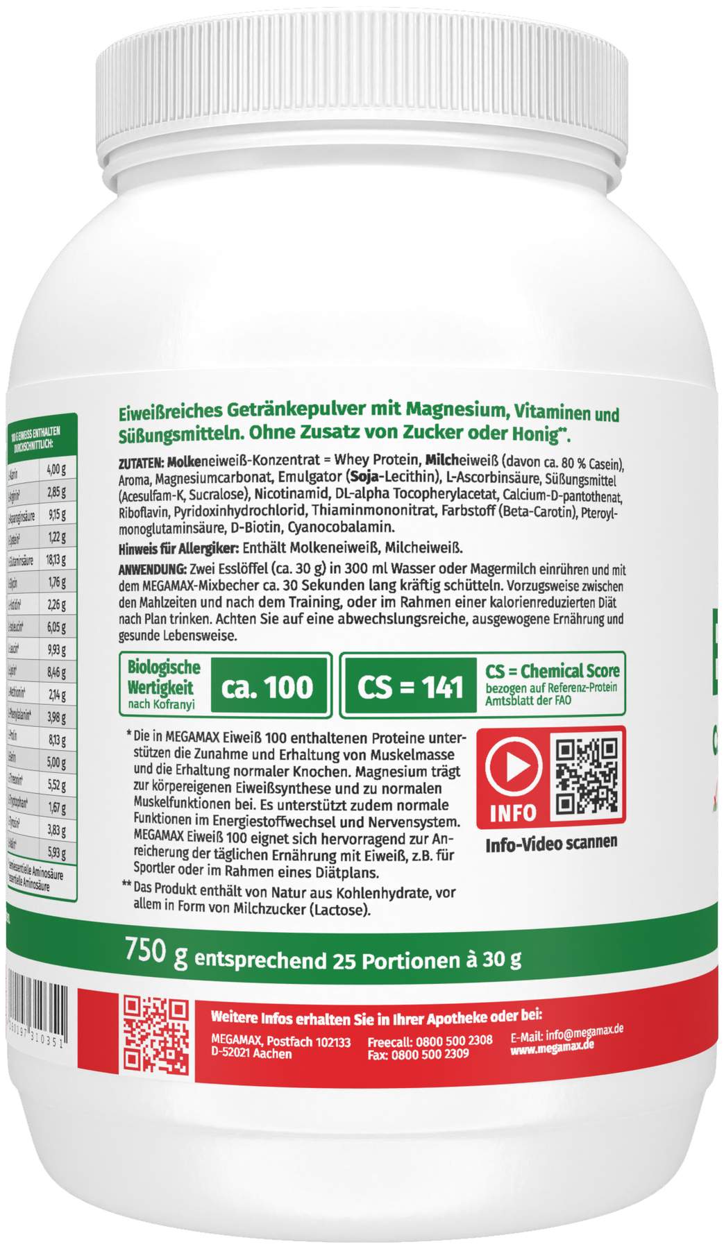 Megamax Eiweiß Vanille 750 G Pulver