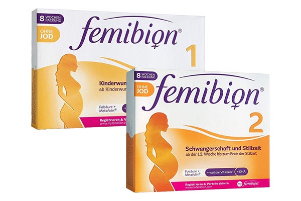Die Femibion-Produkte ohne Jod Produktbilder von Femibion 1 und 2 ohne Jod