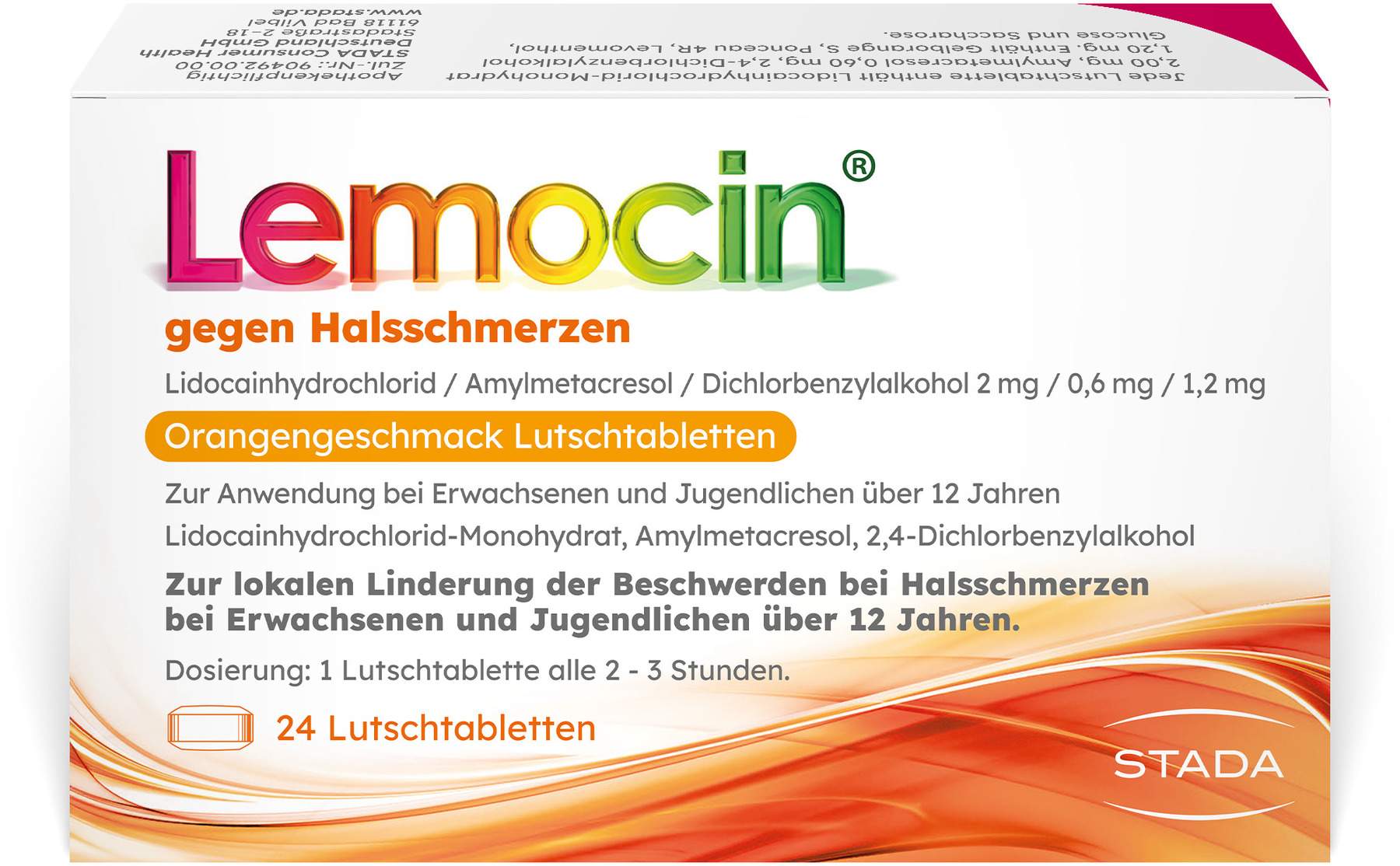 Lemocin gegen Halsschmerzen mit Orangengeschmack 24 Lutschtabletten