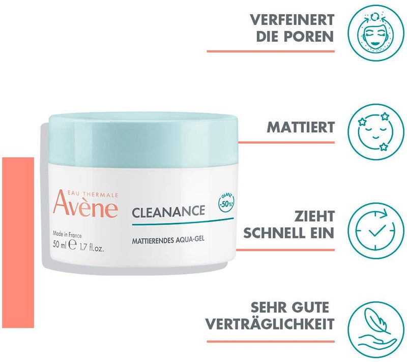 Avene Cleanance mattierendes Aqua-Gel für unreine Haut 50 ml