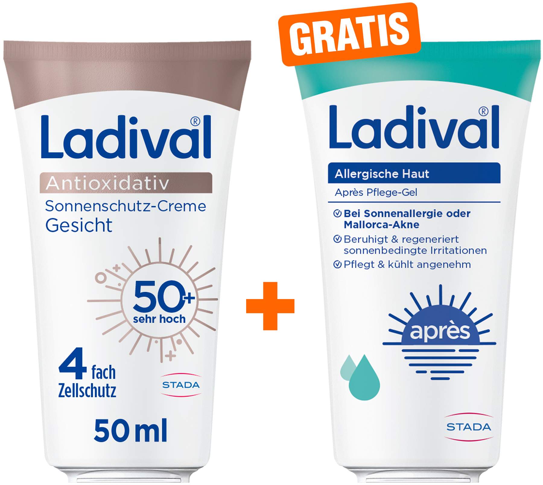 Ladival Antioxidativ Sonnenschutz Creme Gesicht LSF 50+ + gratis Ladival allergische Haut Apres Pflege-Gel 50 ml