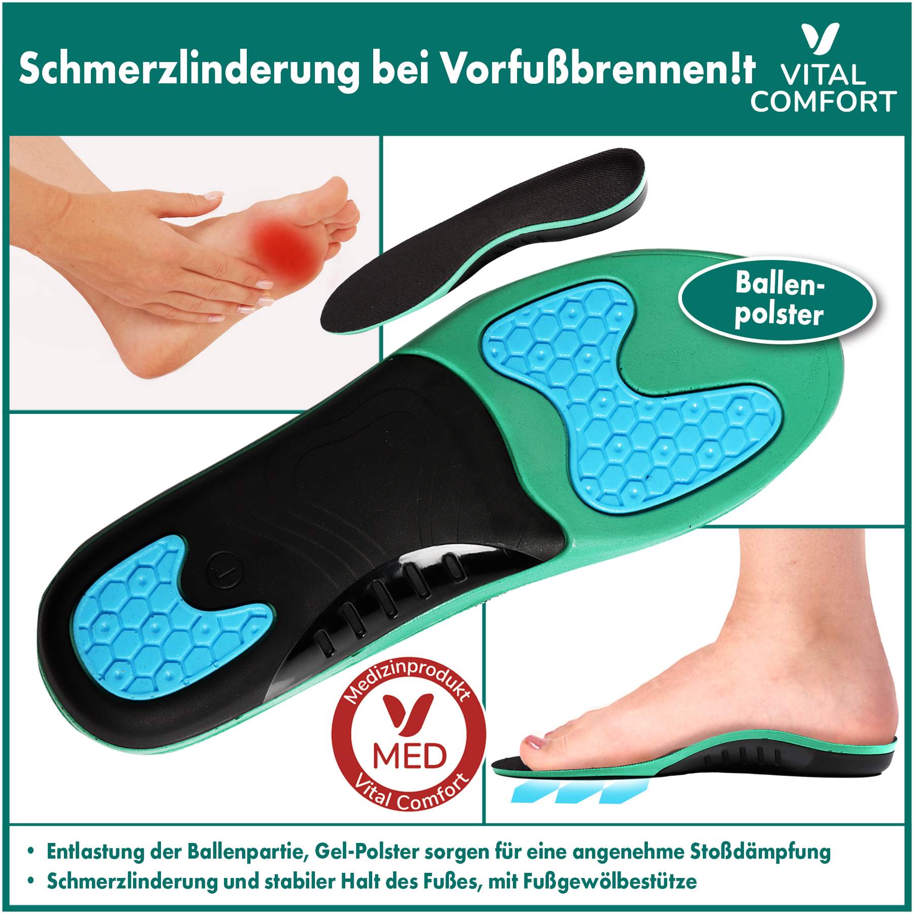 Vital Comfort Einlegesohlen gegen Vorfußbrennen Gr. 42-44 1 Paar