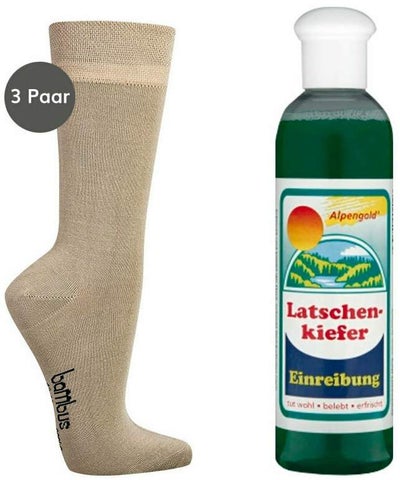 Bambus Wellness-Socken 35-38 Beige 3 Paar + gratis Latschenkiefer Einreibung 250 ml