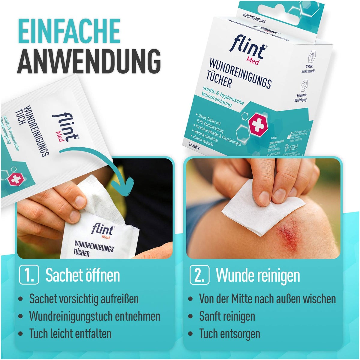 FLINT Med Wundreinigungstücher steril 12 Stück
