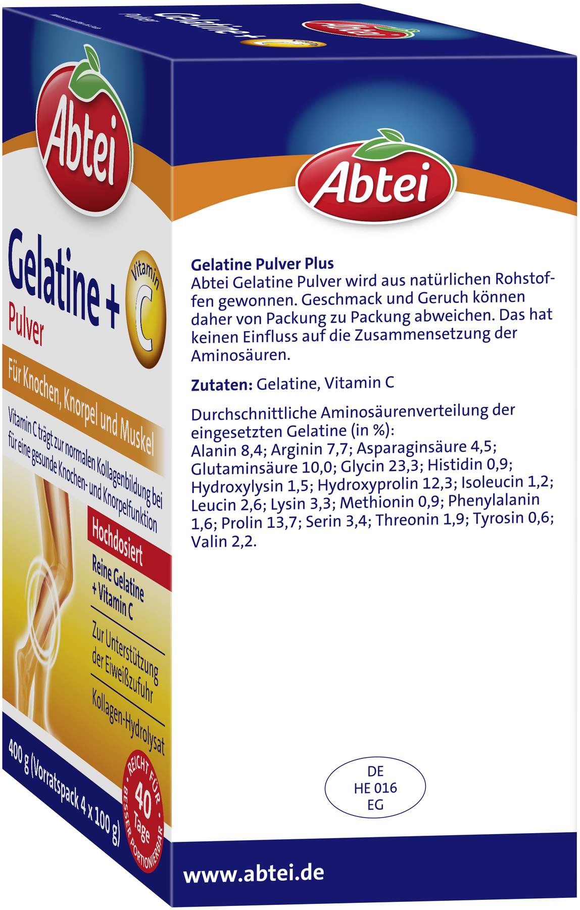 Abtei Gelatine Plus Vitamin C 400 G Pulver