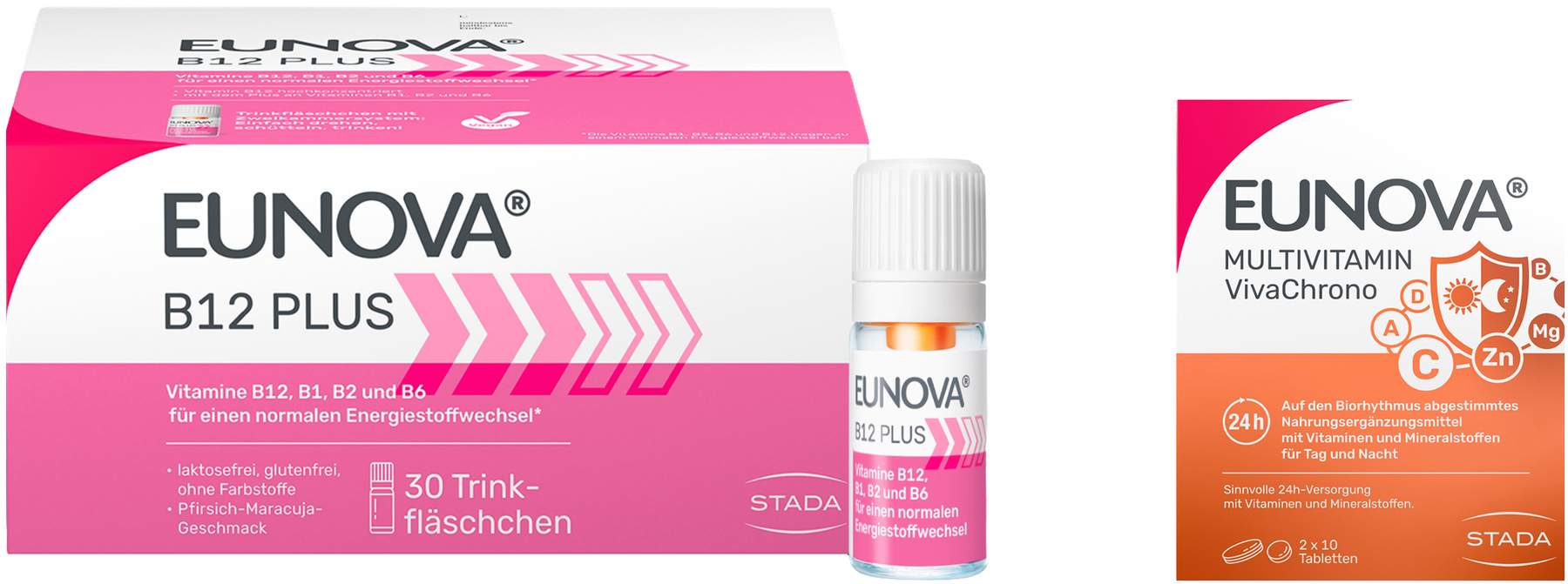 Eunova B12 Plus 30 x 8 ml Trinkfläschchen + gratis Eunova VivaChrono 2 x 10 Tabletten