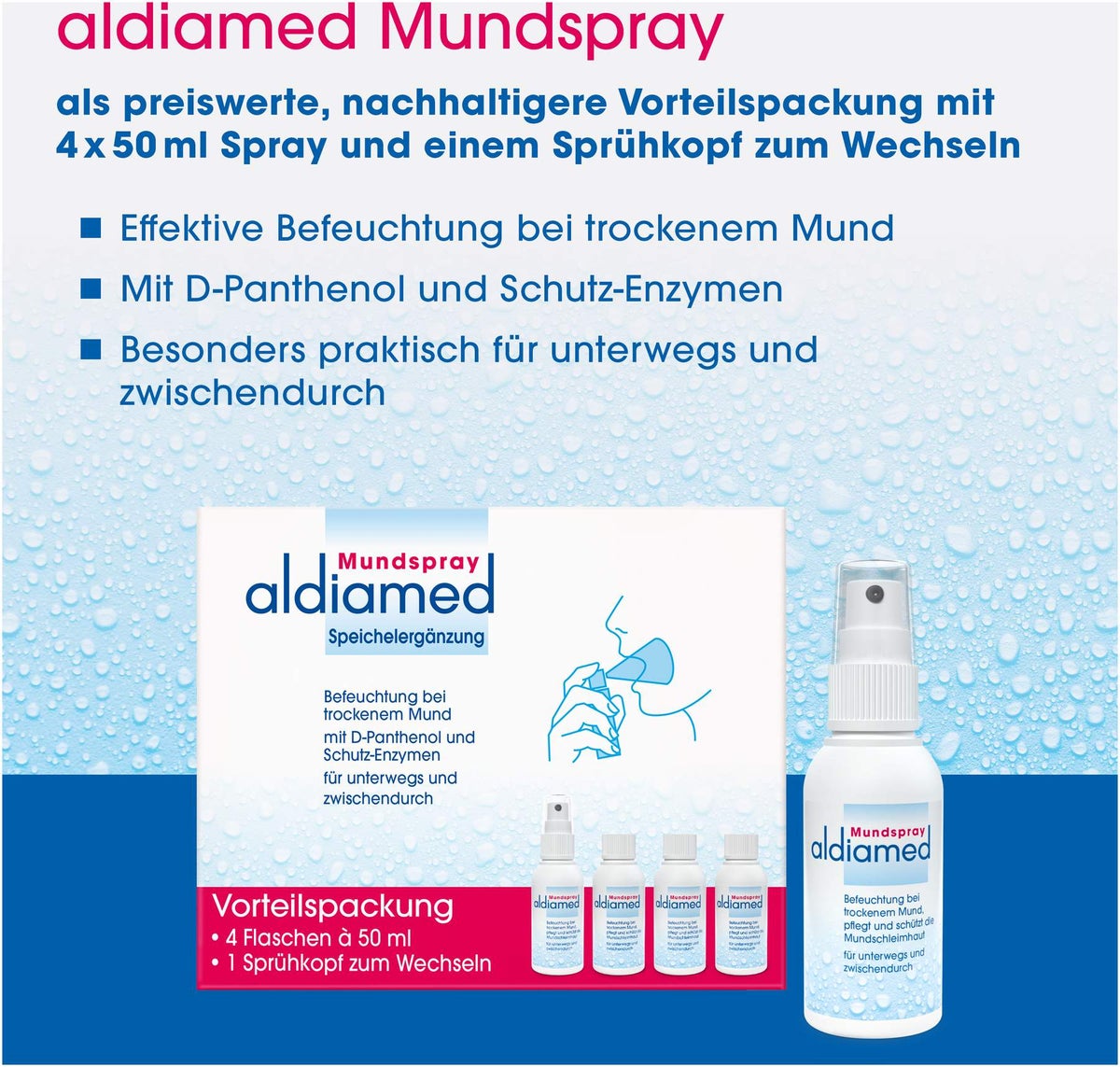 Aldiamed Mundspray zur Speichelergänzung Vorteilspackung 4 x 50 ml