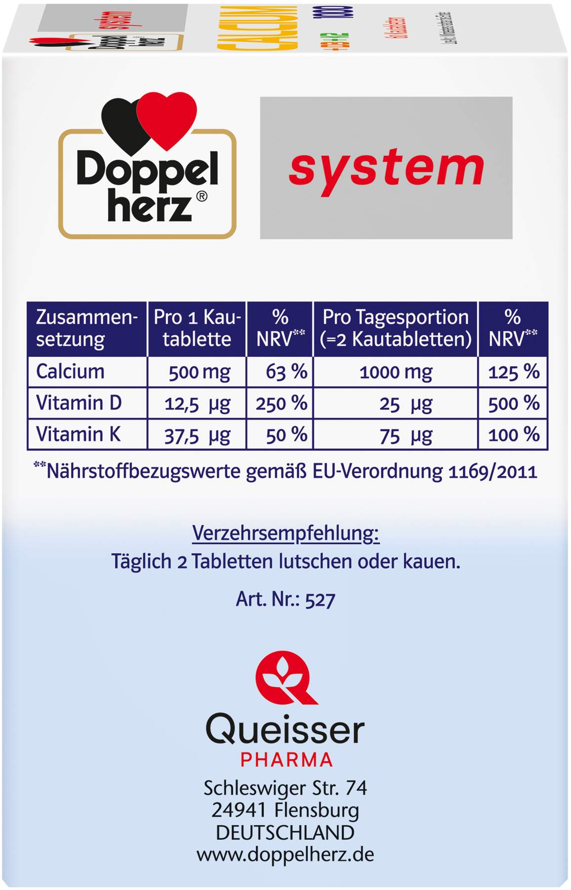 Doppelherz System Calcium 1000 + D3 + K2 60 Kautabletten