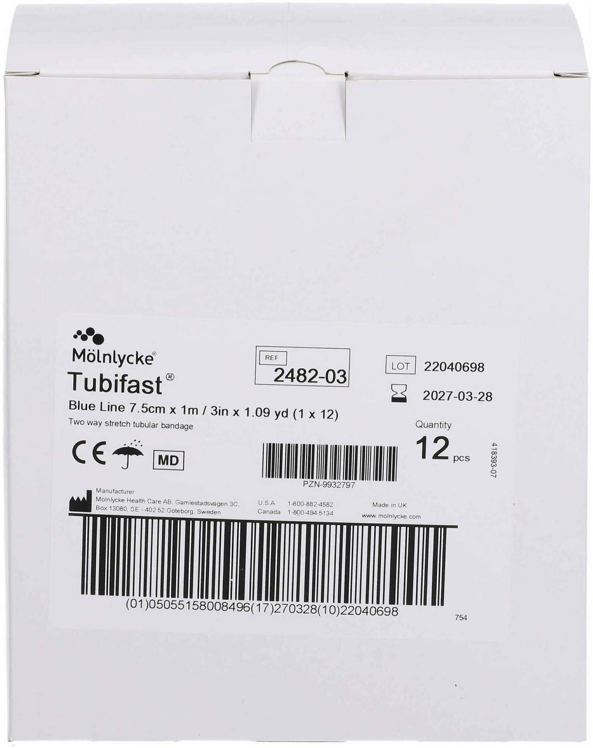 Tubifast 2-Way Stretch 7,5 cm X 1 M Blau 12 Stück