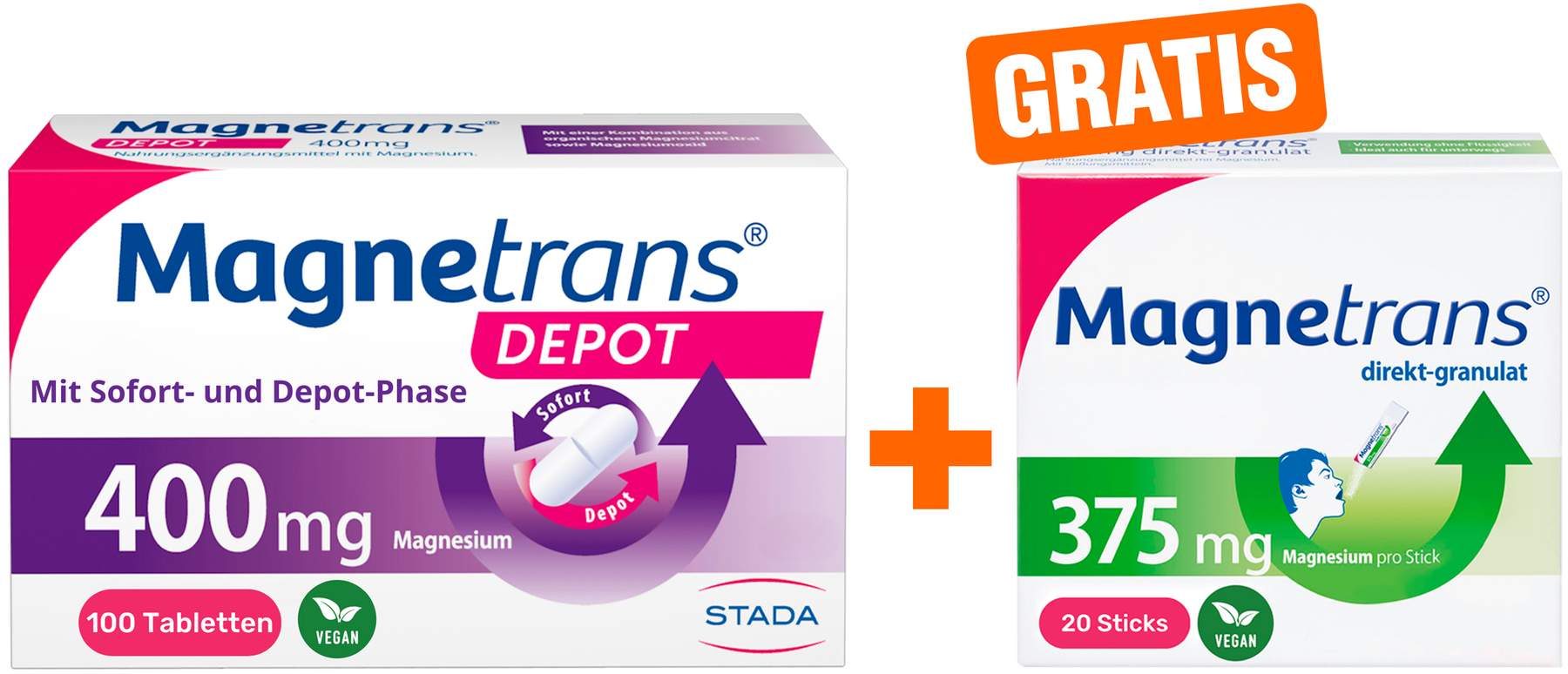 Magnetrans Depot 400 mg 100 Tabletten + gratis Magnetrans direkt 375 mg Granulat