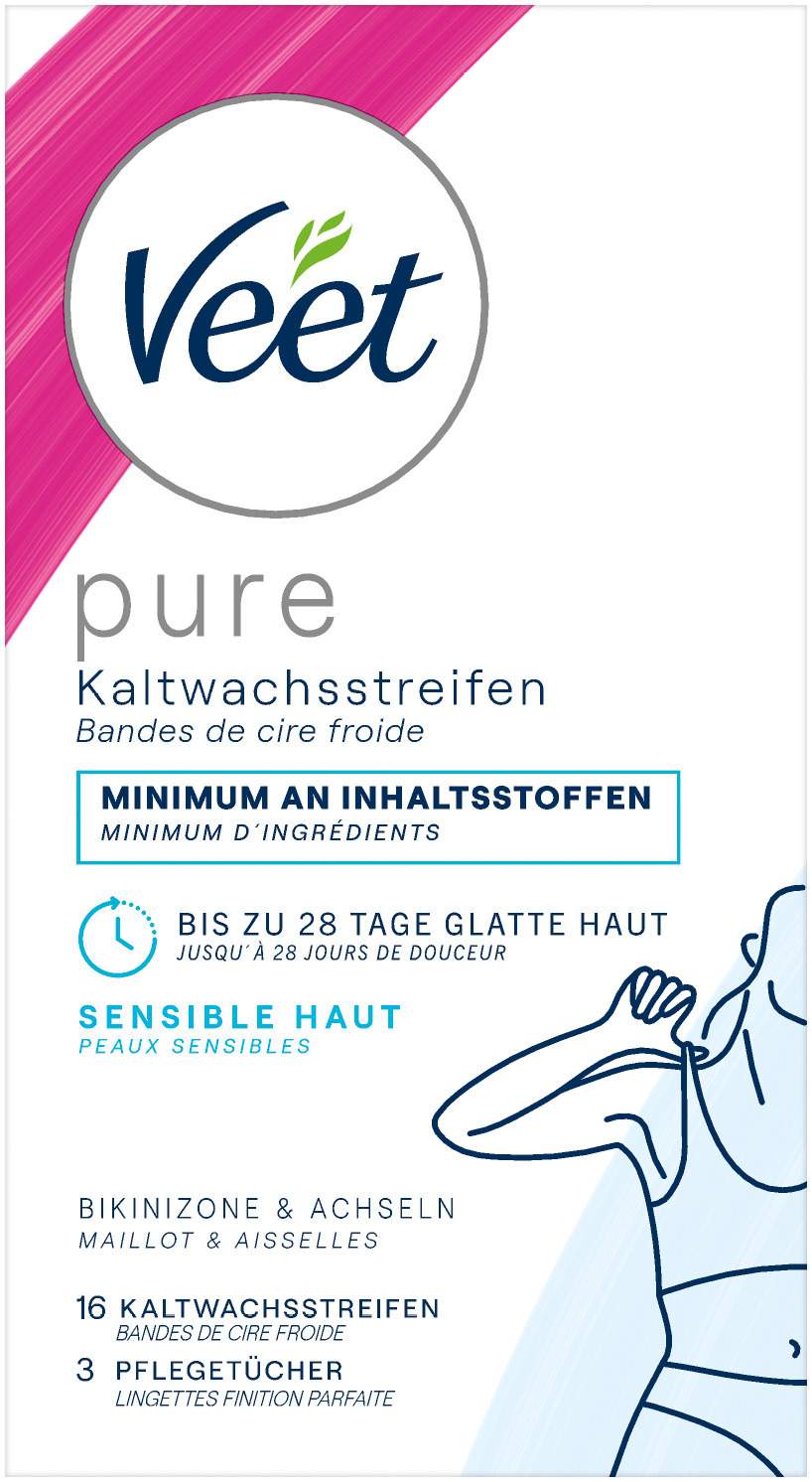 Veet Kaltwachsstreifen Bikinizone und Achseln 16 Stück + 4 Tücher