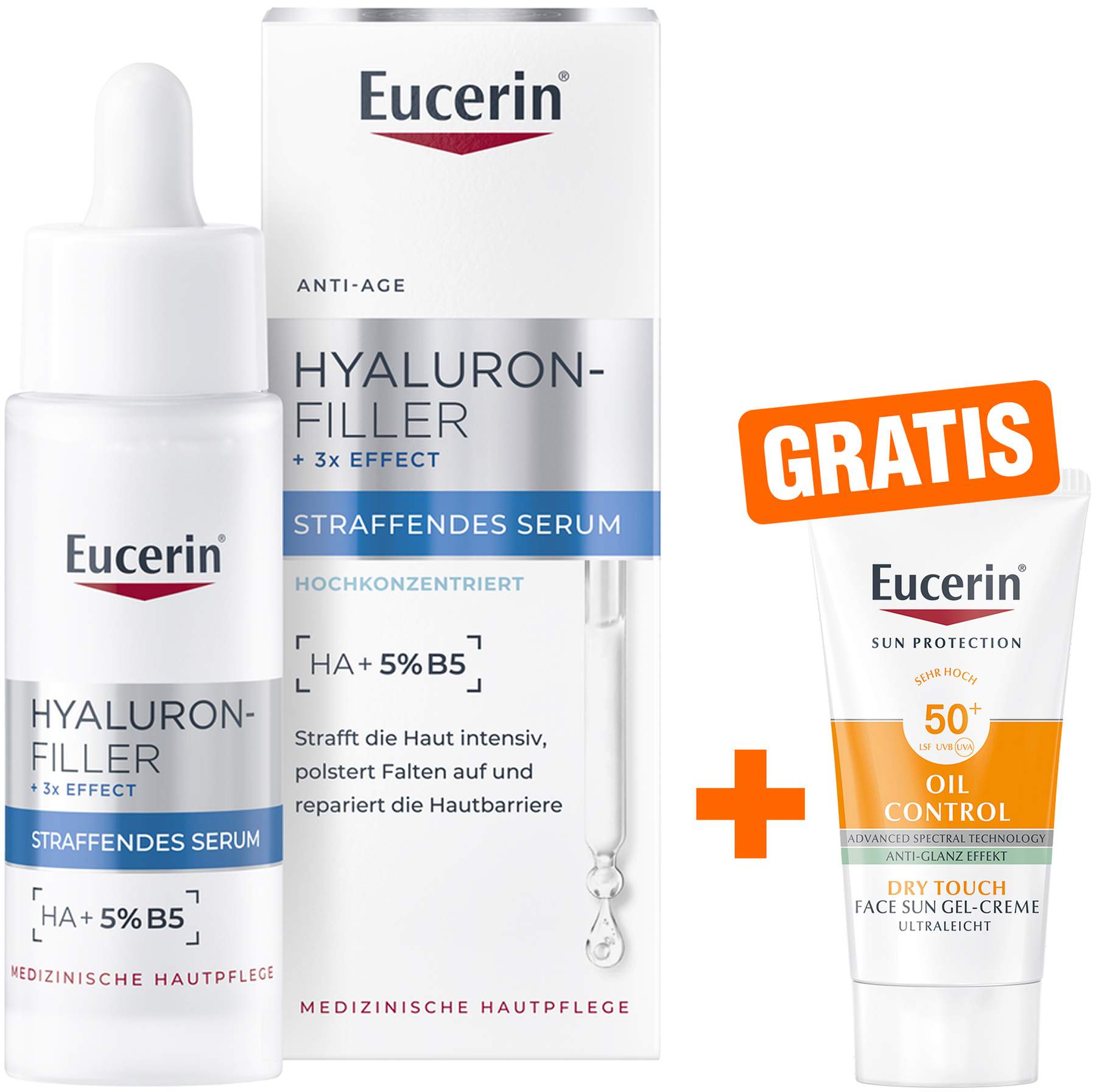 Eucerin Anti-Age Hyaluron-Filler straffendes Serum 30 ml + gratis Eucerin Sun Gel-Creme Oil Control 20 ml