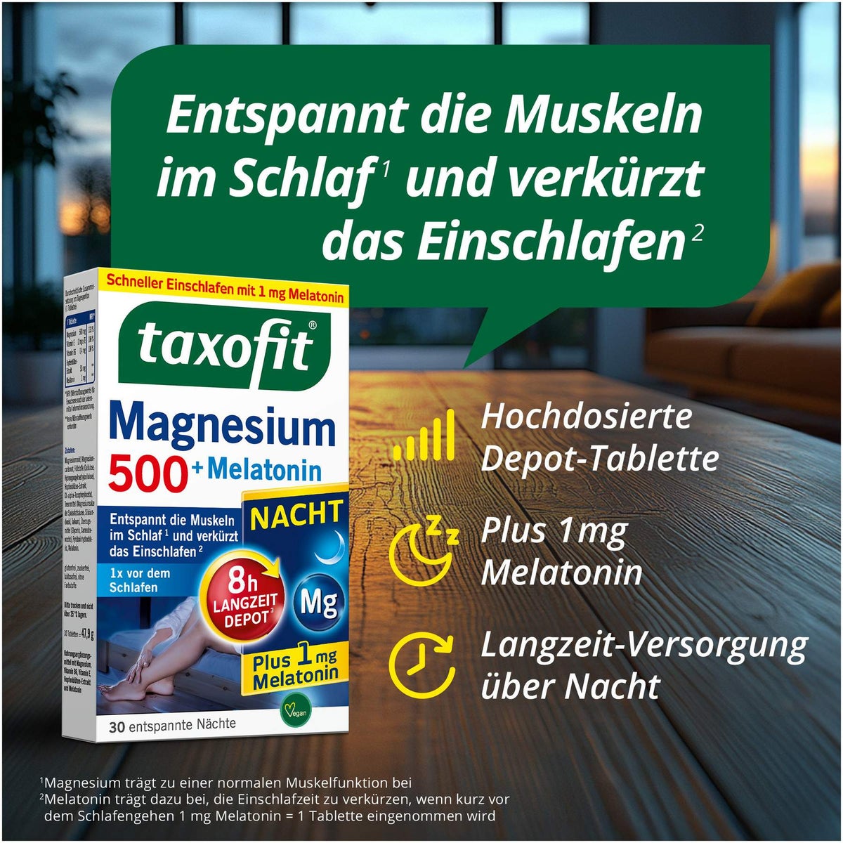 taxofit Magnesium 500 Nacht+Melatonin 30 Tabletten