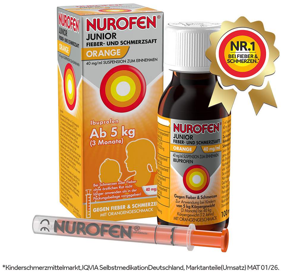 Nurofen Junior Fieber- & Schmerzsaft Orange 40 mg pro ml 100 ml