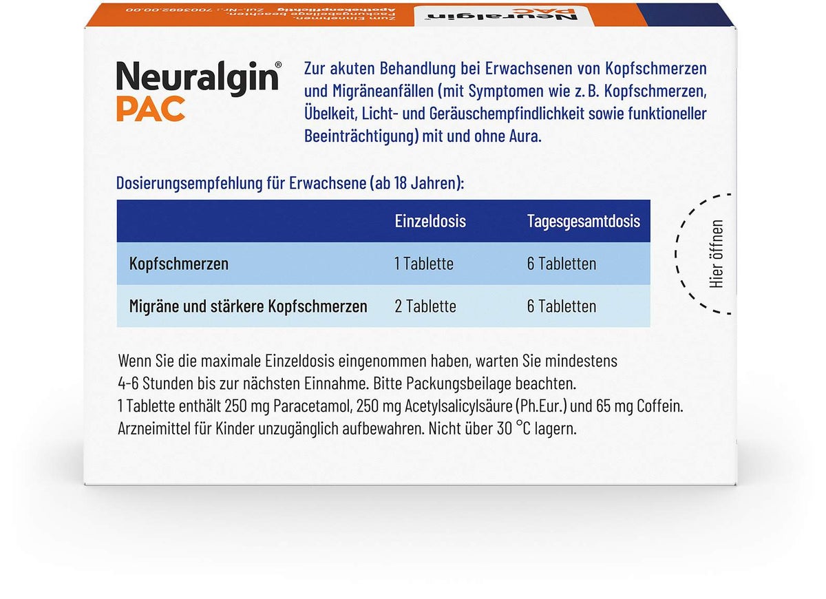 Neuralgin Pac bei Kopfschmerzen und Migräne Tablet