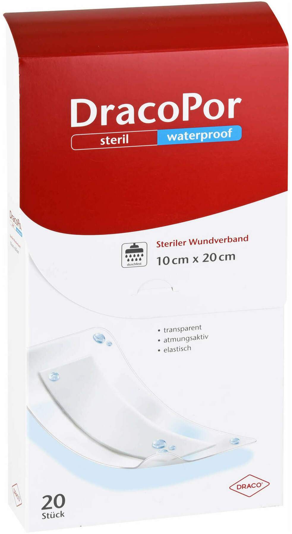 Dracopor Waterproof Wundverband 10 X 20 cm Steril 20 Stück