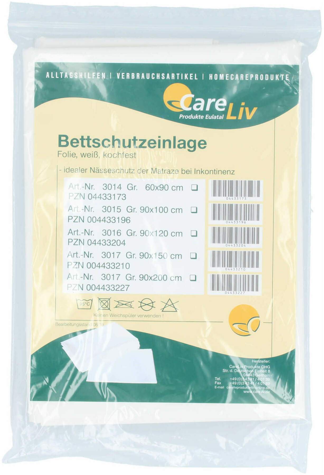 Bettschutzeinlage Folie Weiß 90x200cm