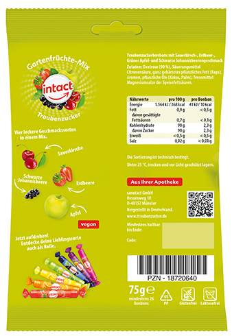 Intact Traubenzucker Gartenfrüchte-Mix 75 G Bonbons