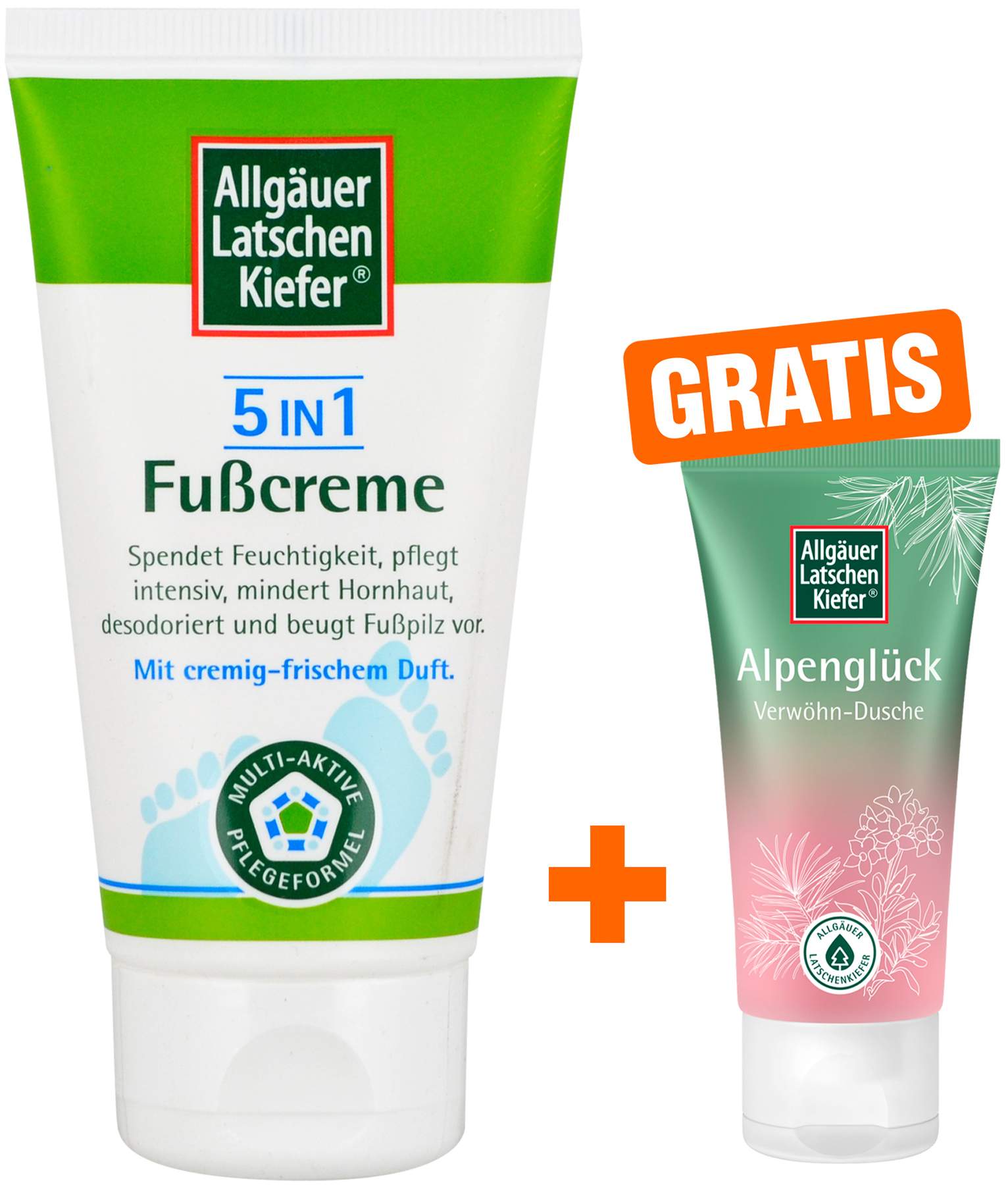 Allgäuer Latschenkiefer 5 in 1 Fußcreme 75 ml + gratis Allgäuer Latschenkiefer Alpenglück Dusche 30 ml