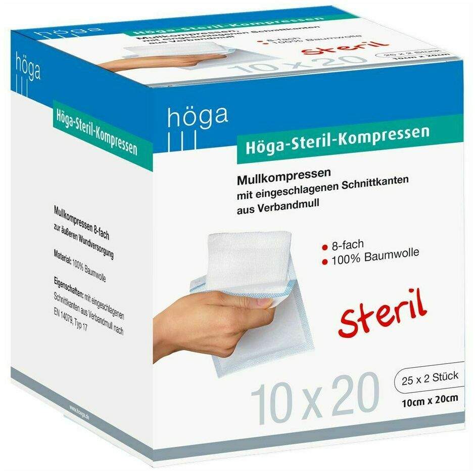 Höga Steril Kompressen 10 X 20 cm 8fach 25 X 2 Kompressen