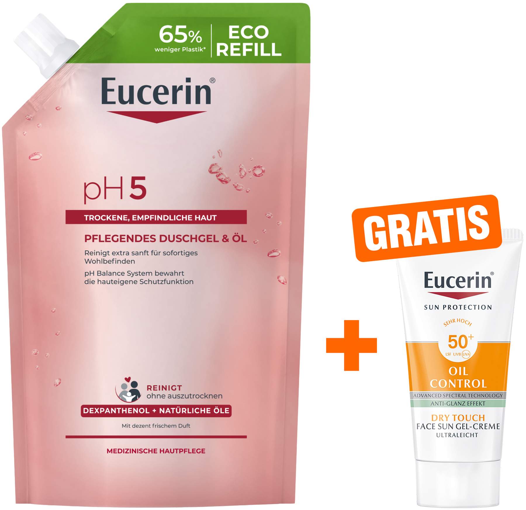 Eucerin pH5 Pflegendes Duschgel & Öl Nachfüllbeutel 400 ml + Eucerin Sun Gelcreme Oil Control 20 ml