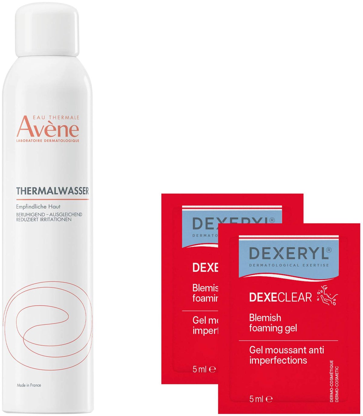Avene Thermalwasser Spray 300 ml + gratis Dexeryl Dexeclear schäumendes Reinigungsgel 2 x 5 ml