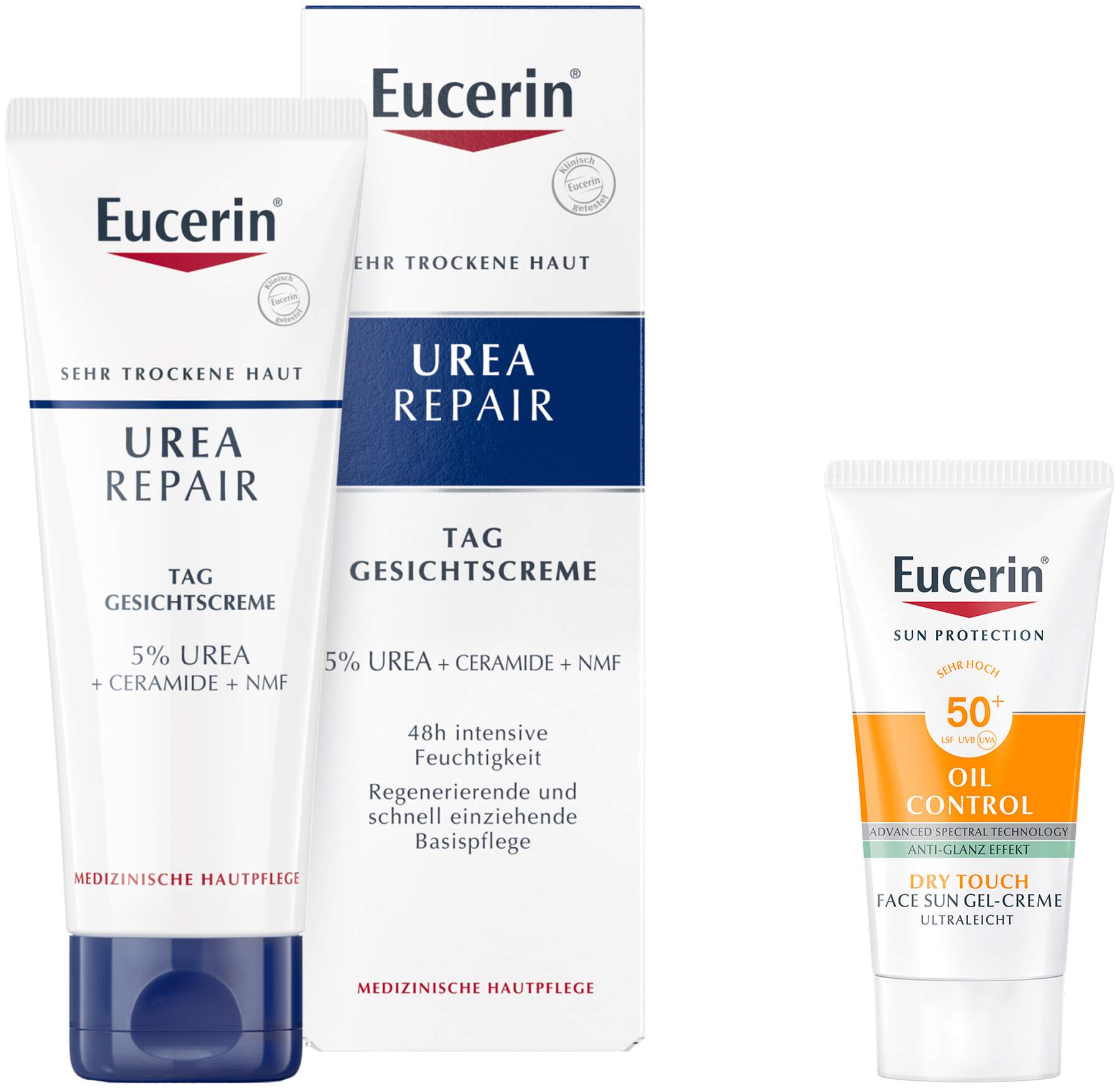 Eucerin UreaRepair Gesichtscreme Tag 5 % 50 ml + gratis Eucerin Sun Gel-Creme Oil Control 20 ml