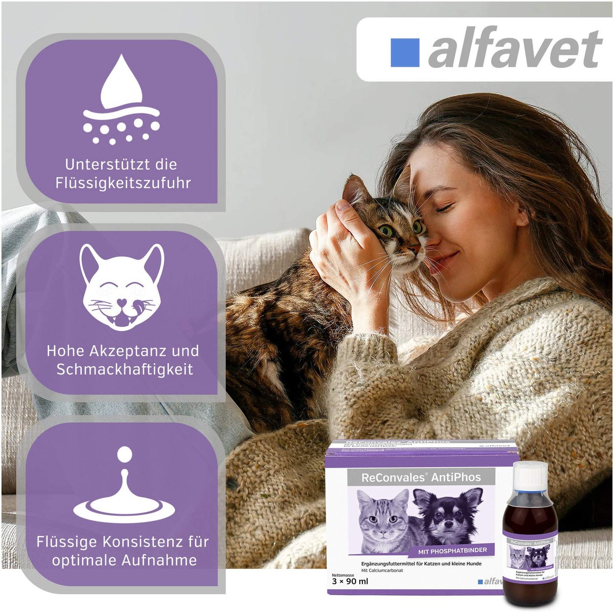 Reconvales AntiPhos 3 x 90 ml Flüssigkeit für kleine Hunde und Katzen