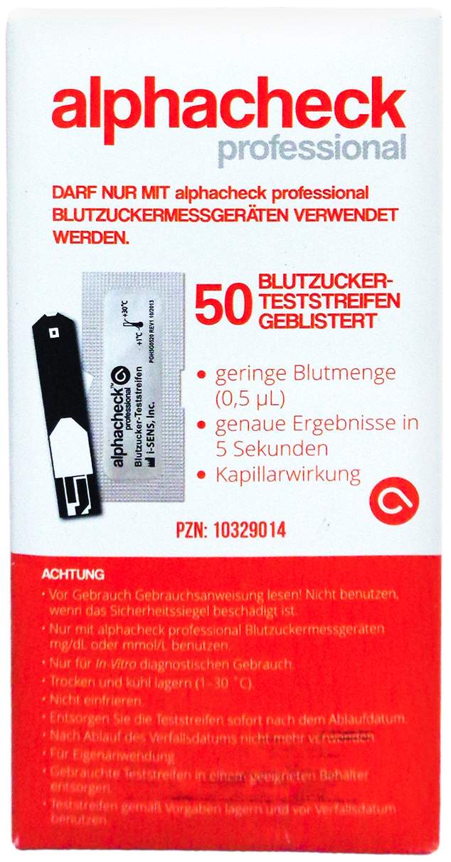Alphacheck Professional Blutzuckerteststreifen 50 Stück