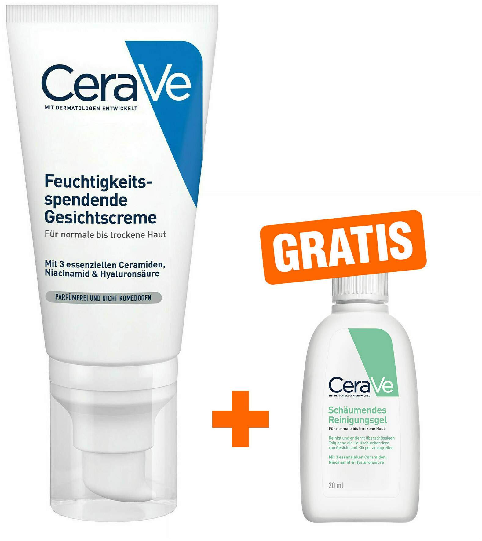 CeraVe Feuchtigkeitsspendende Gesichtscreme 52 ml + gratis Schäumendes Reinigungsgel 20 ml