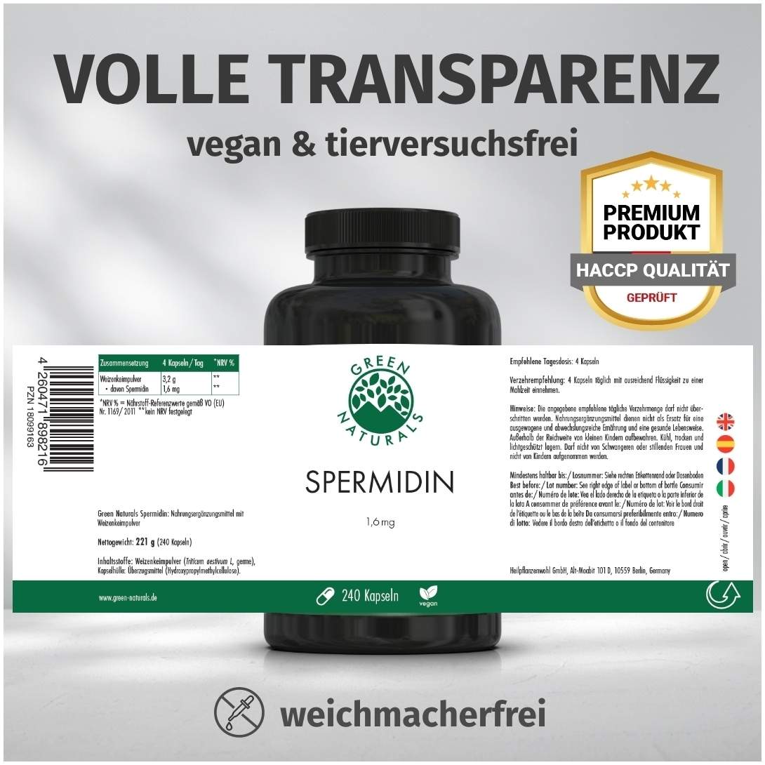 Green Naturals Spermidin 1,6 mg Vegan 240 Kapseln