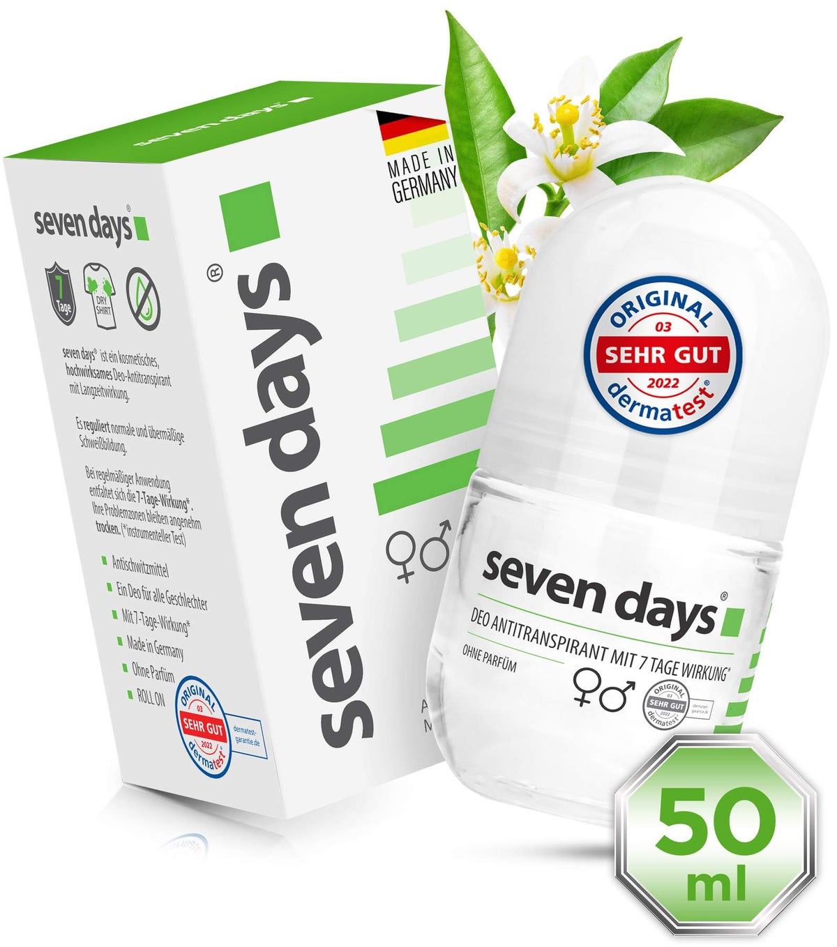 Seven Days Deo Antitranspirant Roll On Ohne Parfüm 50 ml