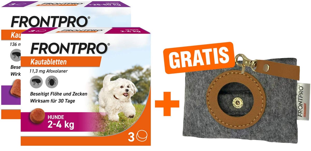 Frontpro 11,3 mg für den Hund 2 x 3 Kautabletten + gratis Hundebeutelspender 1 Stück