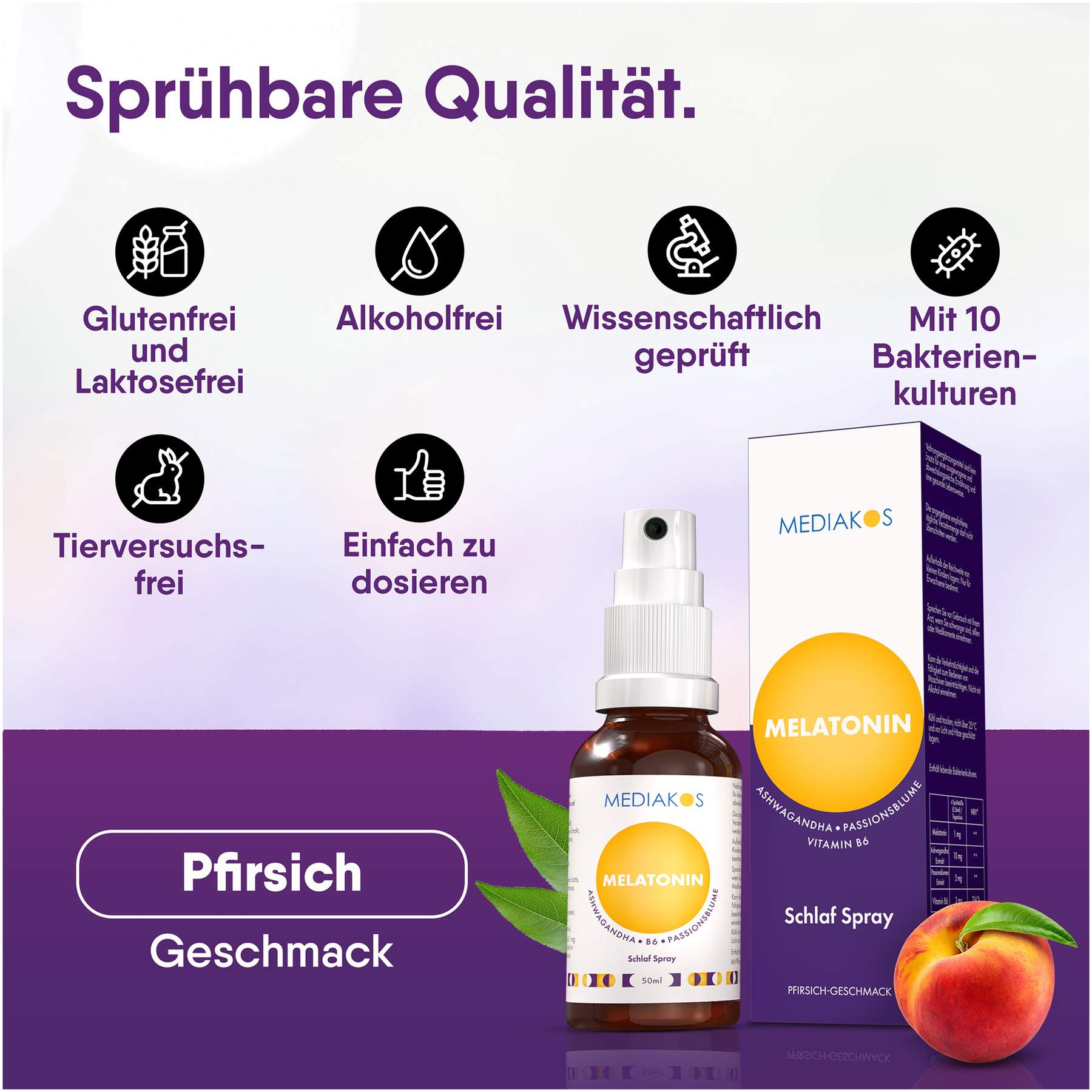 Melatonin Ashwaganda Mediakos Schlaf Spray Vegan 50 ml