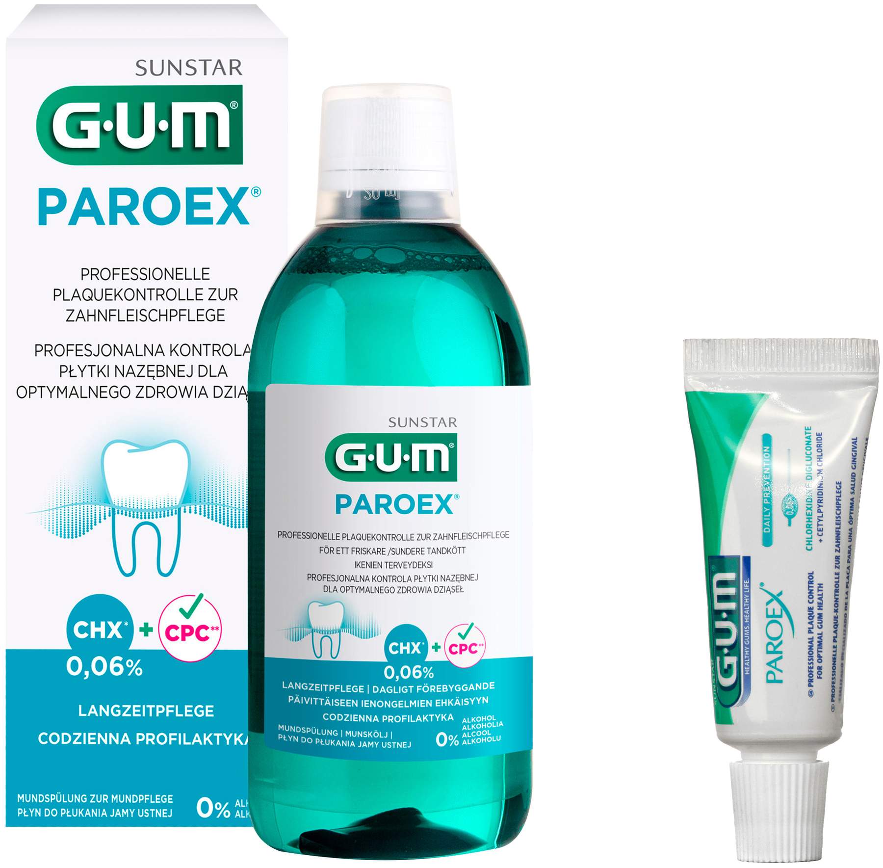 GUM Paroex 0,06 CHX Mundspülung + gratis Paroex CHX Zahnpasta 0,06% 12 ml