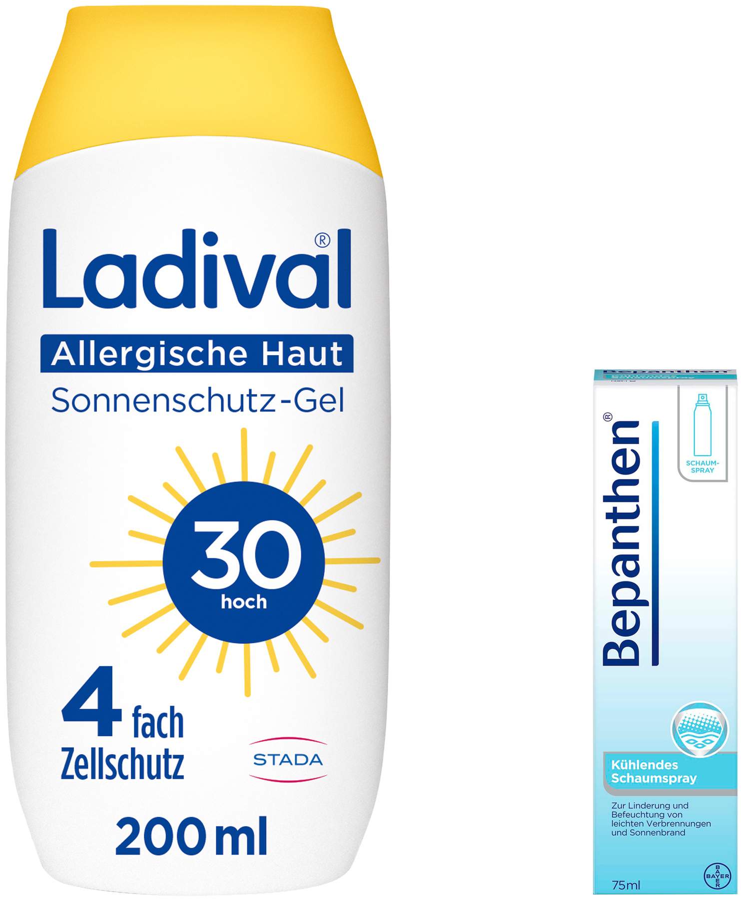 Ladival Sonnenschutz Gel Allergische Haut LSF 30 200 ml Gel + Bepanthen 75 ml kühlendes Schaumspray
